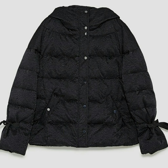 Textured Black Duck Down Puffer Coat - Picture 7 of 7
